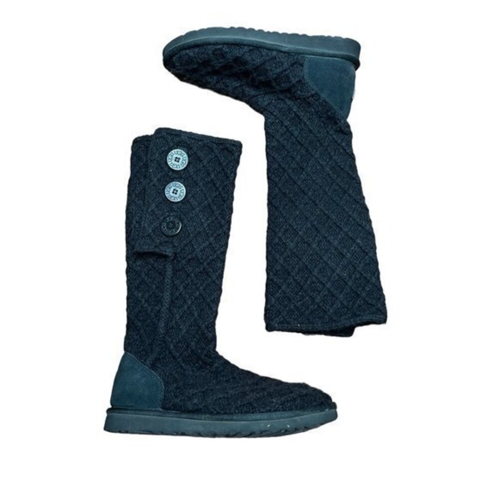 UGG Knit Sweater High Boots Tripple Button Black Size 8